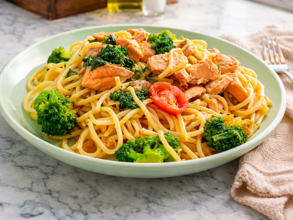 Изысканный ужин: красная рыба в сливочном соусе с пастой