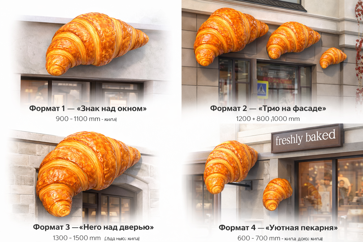 Объёмные круассаны на фасаде: ключ к успеванию среди обычных вывесок