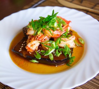 Креветки с баклажанами в мисо